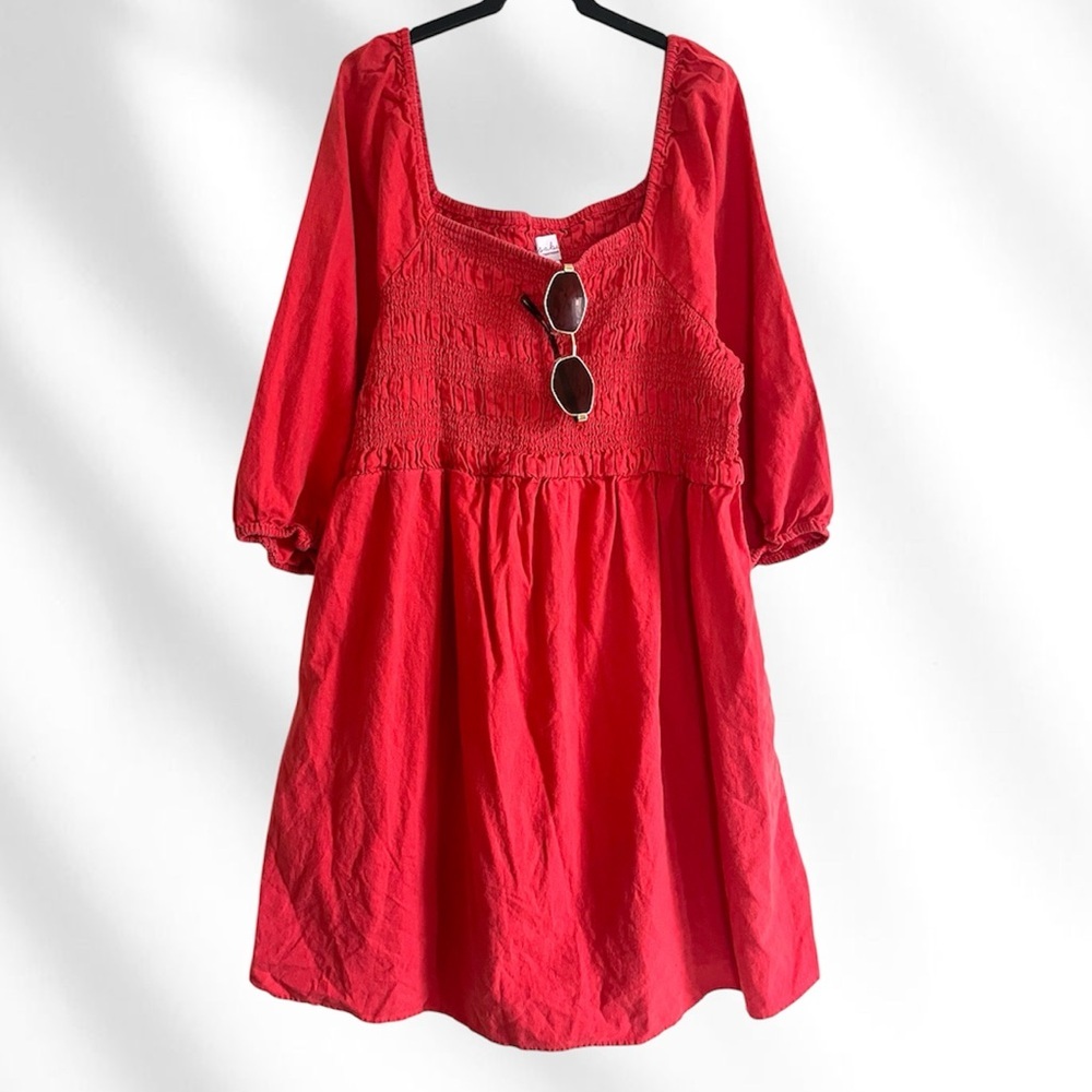 Isabel Coral Smocked‎ summer linen vacation Dress XXL